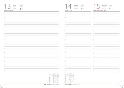 Napi agenda naptár 2015